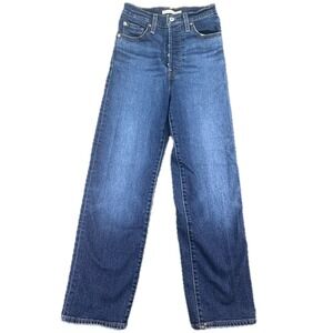 Levi's Ribcage Straight Ankle Jeans Womens 25 Blue High Rise Button Fly